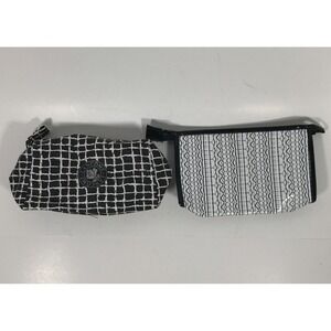 Lancôme‎ Vinyl Black And White Cosmetic Clutch Makeup Travel Bag Pouch Lot Of 2